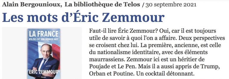 Les mots d’Éric Zemmour, par Alain Bergounioux